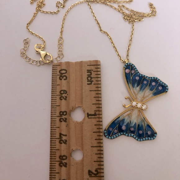 🦋925 Silver butterfly turquoise stones enamel necklace 18K yellow gold plated
